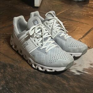 On Running Athletic Shoes in Gray and White